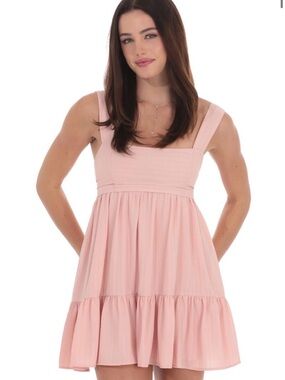 Lucy in the Sky Blush Pink Square-Neck Tiered Mini Dress